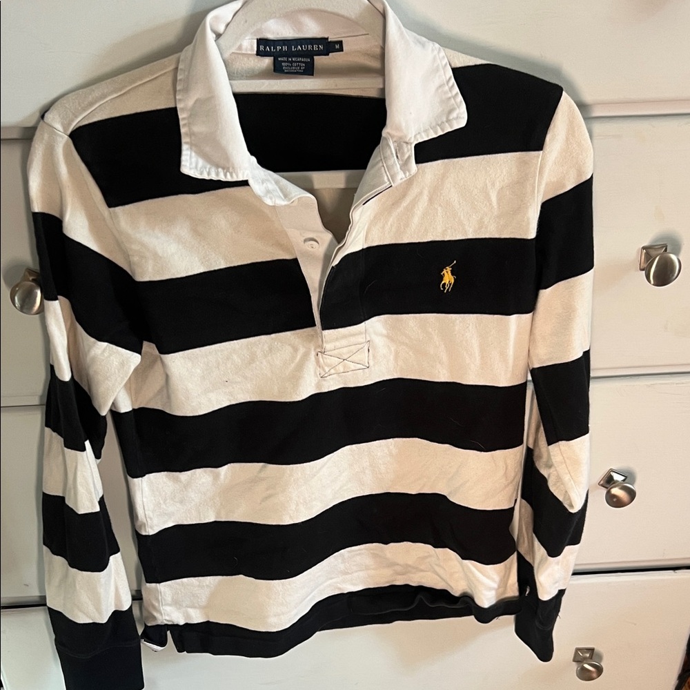 Ralph Lauren Black and White Striped Long Sleeve Shirt